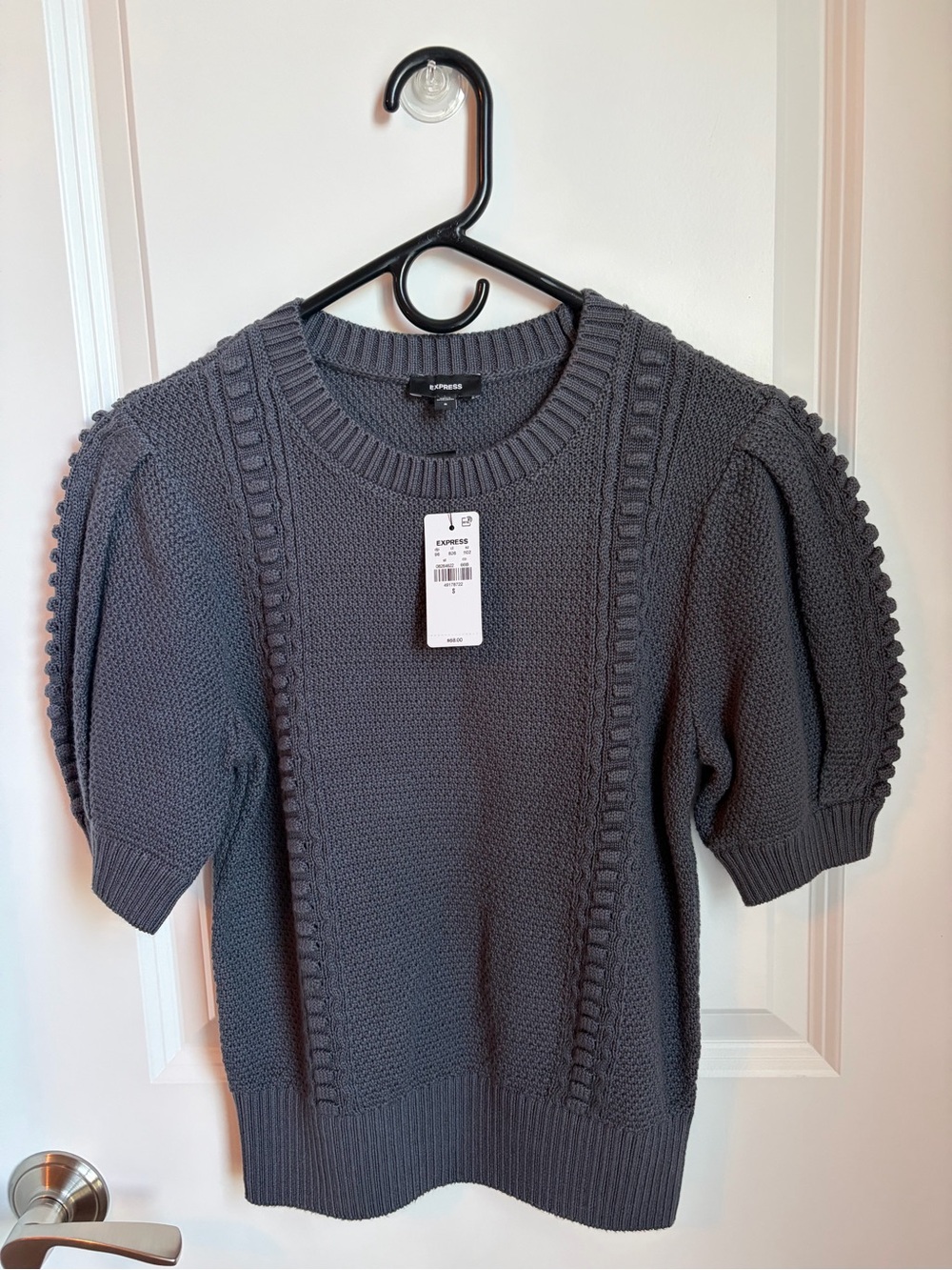 Express Women's Navy Puff-Sleeve Knit Sweater
